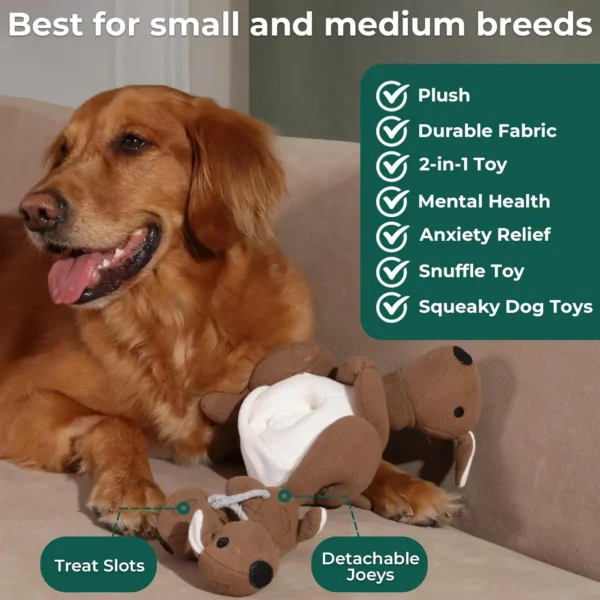 Kangaroo Plush Dog Toy with Squeaker & Treat Pouch 🦘🐾 - Image 4