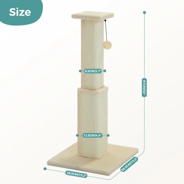 Large Cat Scratching Post – Tall Sisal Tower with Carpet Base & Dangling Ball - Image 7