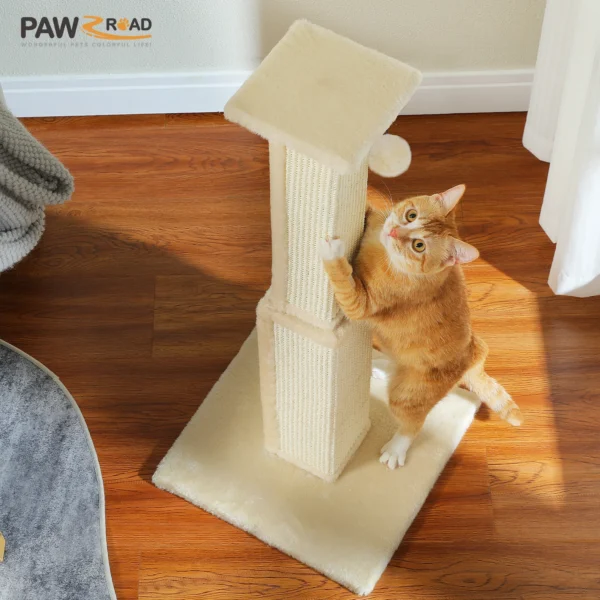 Large Cat Scratching Post – Tall Sisal Tower with Carpet Base & Dangling Ball - Image 8