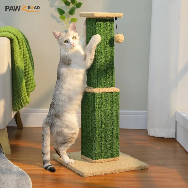 Large Cat Scratching Post – Tall Sisal Tower with Carpet Base & Dangling Ball - Image 2