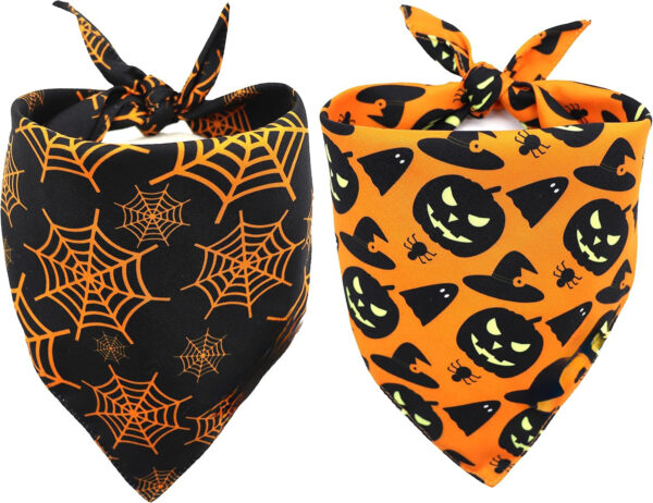 Halloween Dog Bandanas – Pumpkin & Spider Web Triangle Scarf - Image 6