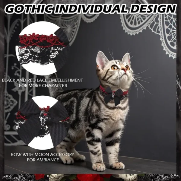 Cat Collar – Gothic Velvet with Bell & Cross Charm - Image 5