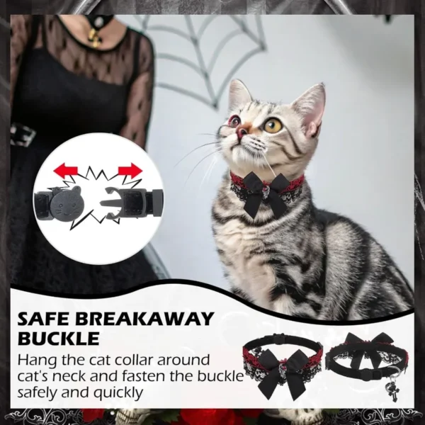 Cat Collar – Gothic Velvet with Bell & Cross Charm - Image 4