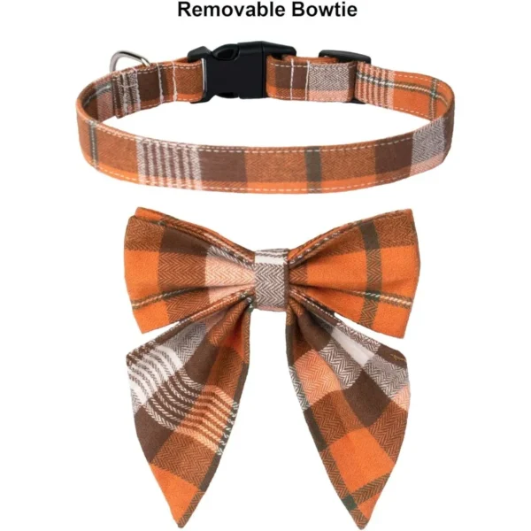 Fall Dog Collar with Bow – Adjustable Cotton Pet Bowtie Collar - Image 5