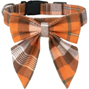 Fall Dog Collar with Bow – Adjustable Cotton Pet Bowtie Collar