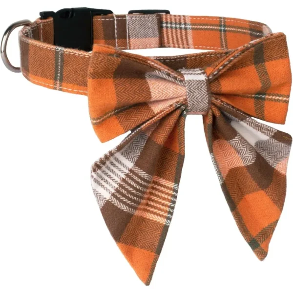 Fall Dog Collar with Bow – Adjustable Cotton Pet Bowtie Collar - Image 4