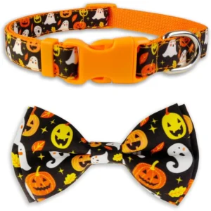 Fall Dog Bow Tie Collar – Orange Thanksgiving Style