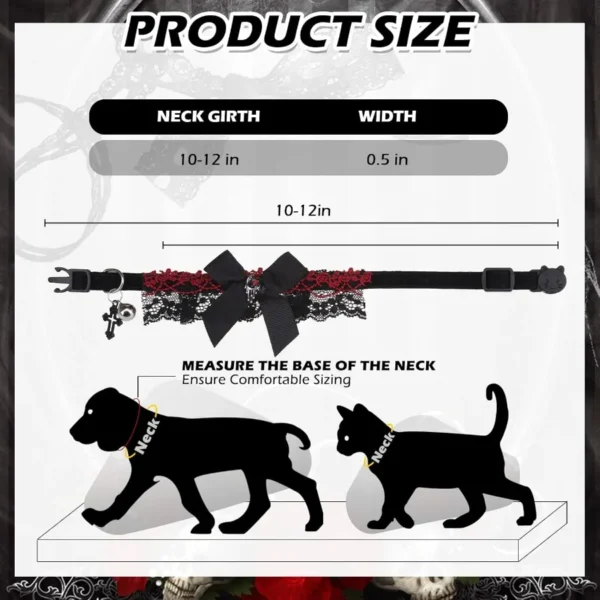 Cat Collar – Gothic Velvet with Bell & Cross Charm - Image 2