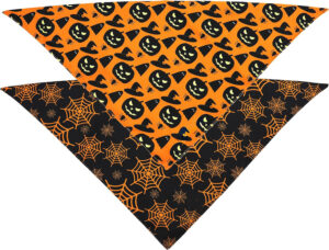Halloween Dog Bandanas – Pumpkin & Spider Web Triangle Scarf