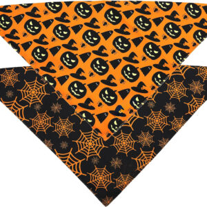 Halloween Dog Bandanas – Pumpkin & Spider Web Triangle Scarf