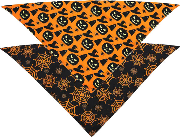 Halloween Dog Bandanas – Pumpkin & Spider Web Triangle Scarf