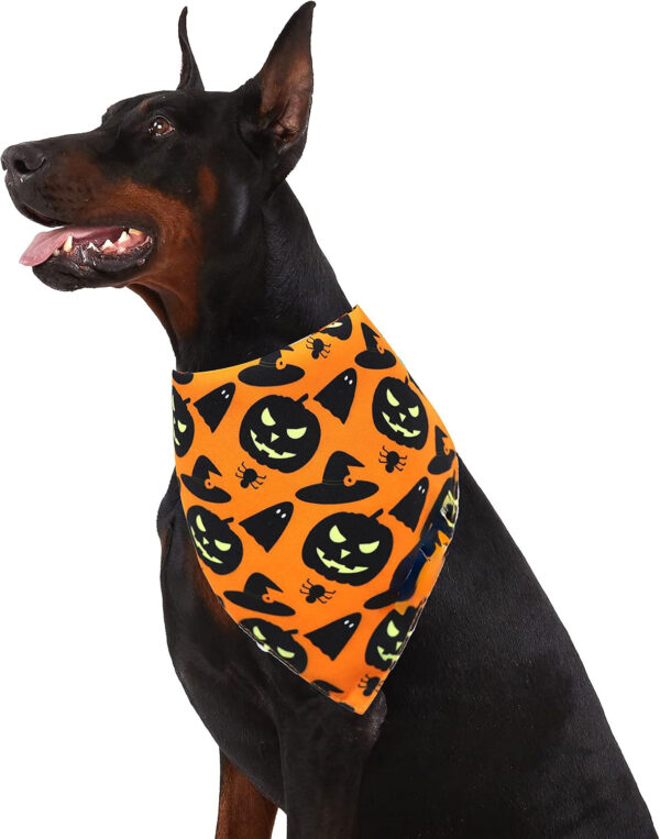 Halloween Dog Bandanas – Pumpkin & Spider Web Triangle Scarf - Image 3