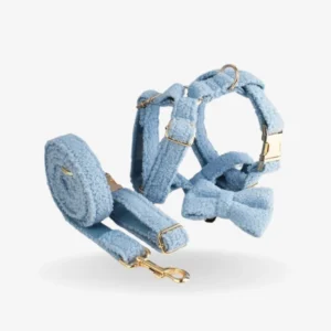 Blue Teddy Bear Dog Harness Set – 4 Piece Leash, Collar, Vest & Bow