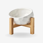 Elevated Ceramic Pet Bowl with Wooden Stand – Neck Protection Design