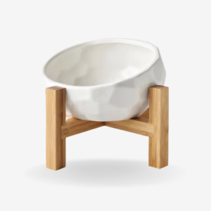Elevated Ceramic Pet Bowl with Wooden Stand – Neck Protection Design
