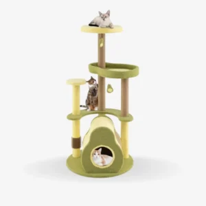 Freestanding Multi-Level Avocado Cat Tower with Private Condo – Plush Cat Climbing & Scratching Furniture