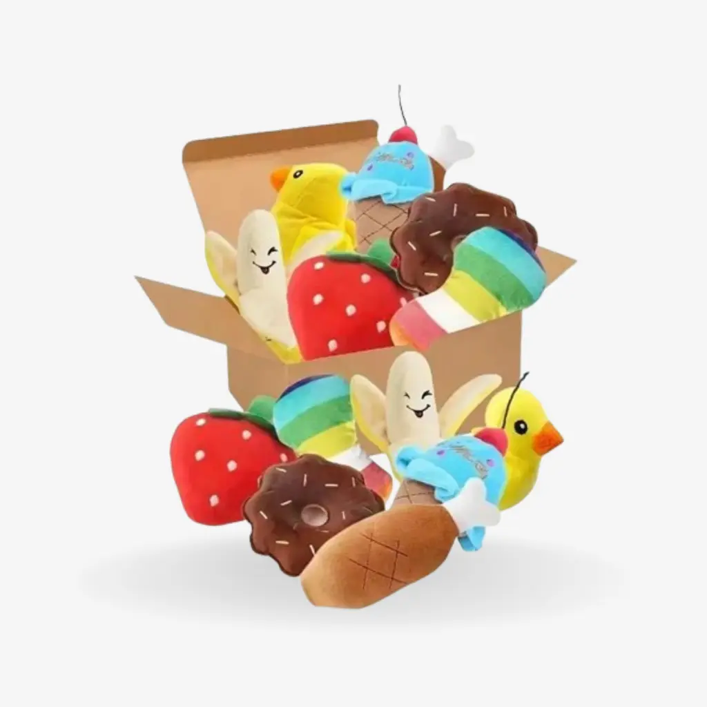 Petsay 7-Piece Plush Puppy Toy Set – Squeaky Fruit & Veggie Chew Toys for Fun Play