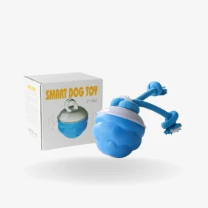 Interactive rolling dog toy with rope and motion activation—perfect for keeping small to medium dogs active, entertained, and mentally stimulated.