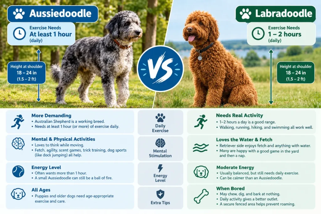 Aussiedoodle vs Labradoodle Energy and Exercise Needs