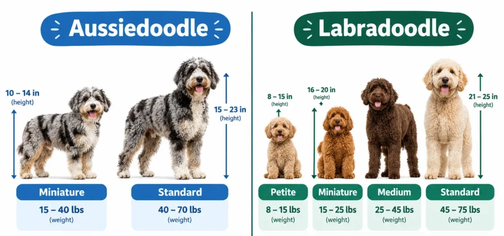Aussiedoodle vs Labradoodle Size Guide