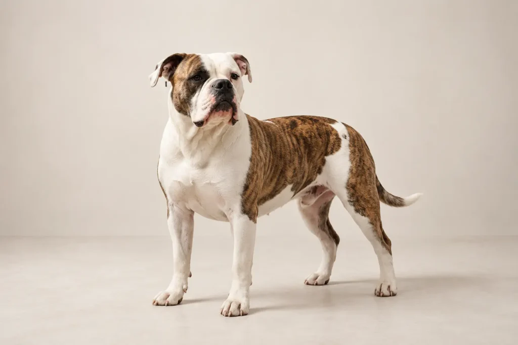 Brindle American Bulldog focus img by petsay