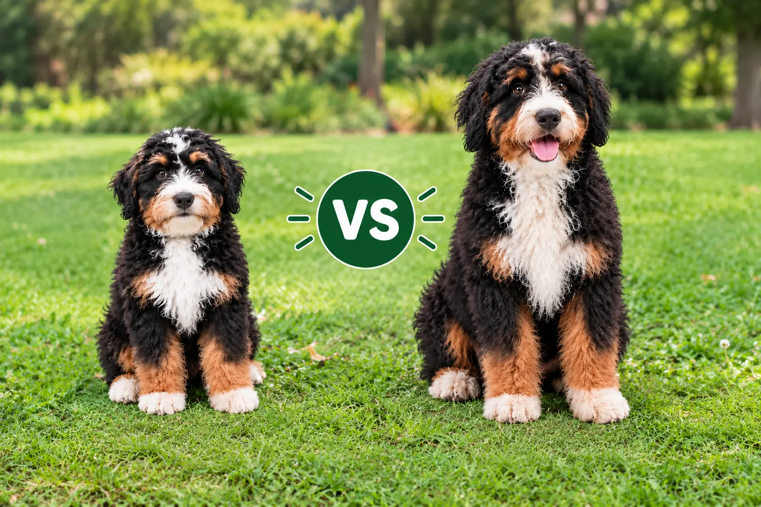 Mini vs Standard Bernedoodle stand in park Key Differences img